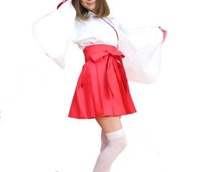 Mini Length Shrine Maiden White Thighhighs Set Japanese Clothes Cosplay Kimono Yukata One Size Fits Most TOKYO GOODS MARKET [PURebon] [Pyuaribon]