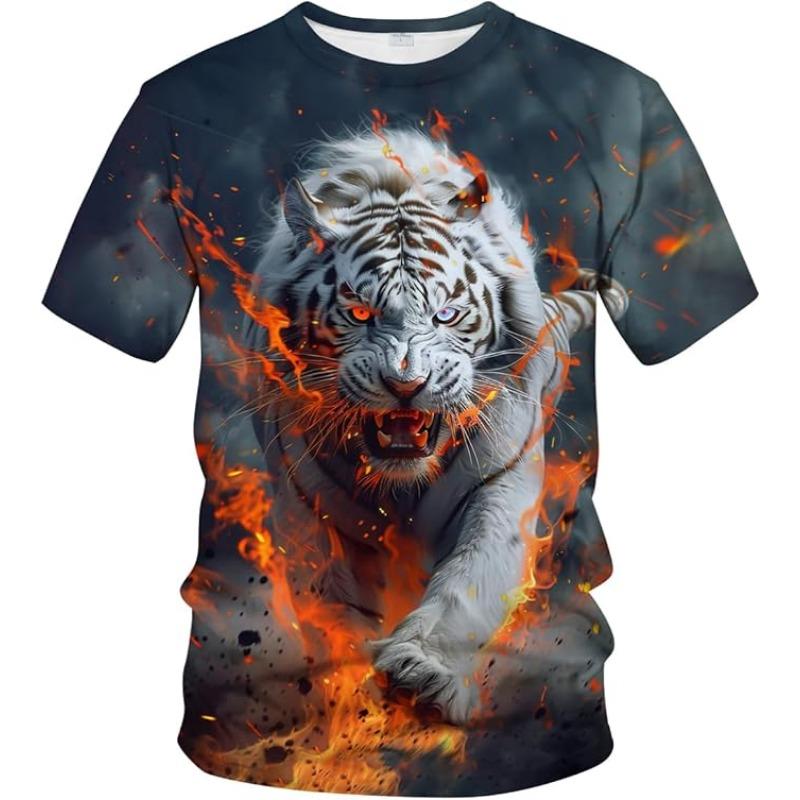 

Мужская летняя 3D футболка Модная повседневная свободная с принтом животного тигра с круглым вырезом и коротким рукавом 6XL