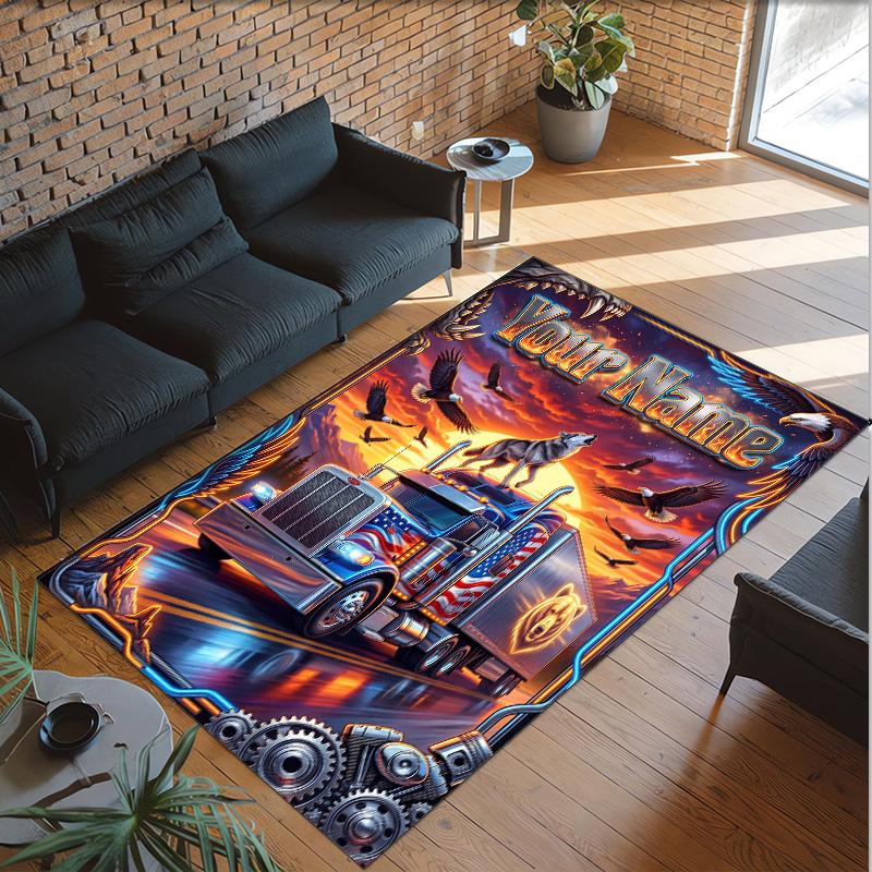 Truck Theme Crystal Velvet Rug Personalized Custom Name Text Soft Floor Mat Home Decor
