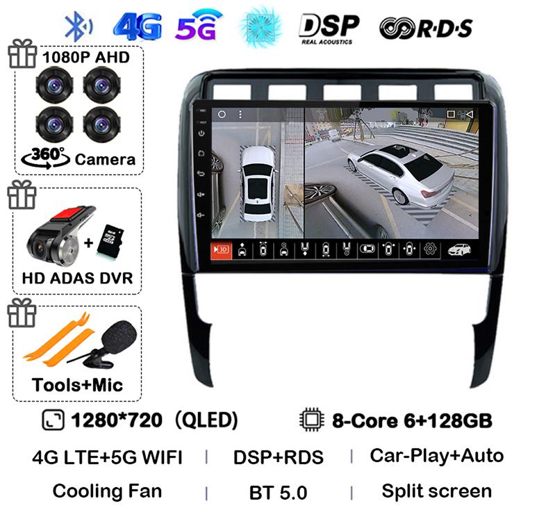 Android 14 Carplay Auto for Porsche Cayenne 1 9PA 2002-2010 Car Radio GPS Stereo Multimedia Player Head Unit 2 Din WIFI+4G DSP