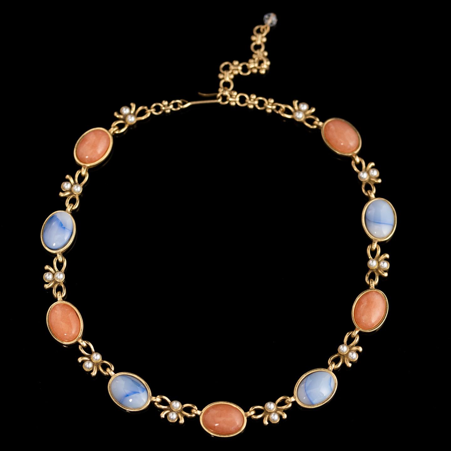 Средневековое Винтажное Высокая Мода Личность Темперамент Ретро Медный Сплав Натуральный Камень Бант Жемчужное Ожерелье Новое