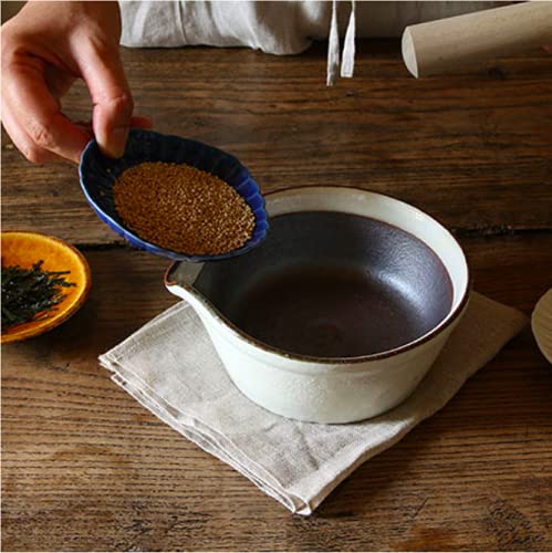 Kamoshika Douguten Large Mortar and Pestle, Made in Japan, Banko Ware Ceramic, Flat Bottom (Large Mortar and Pestle (Black))