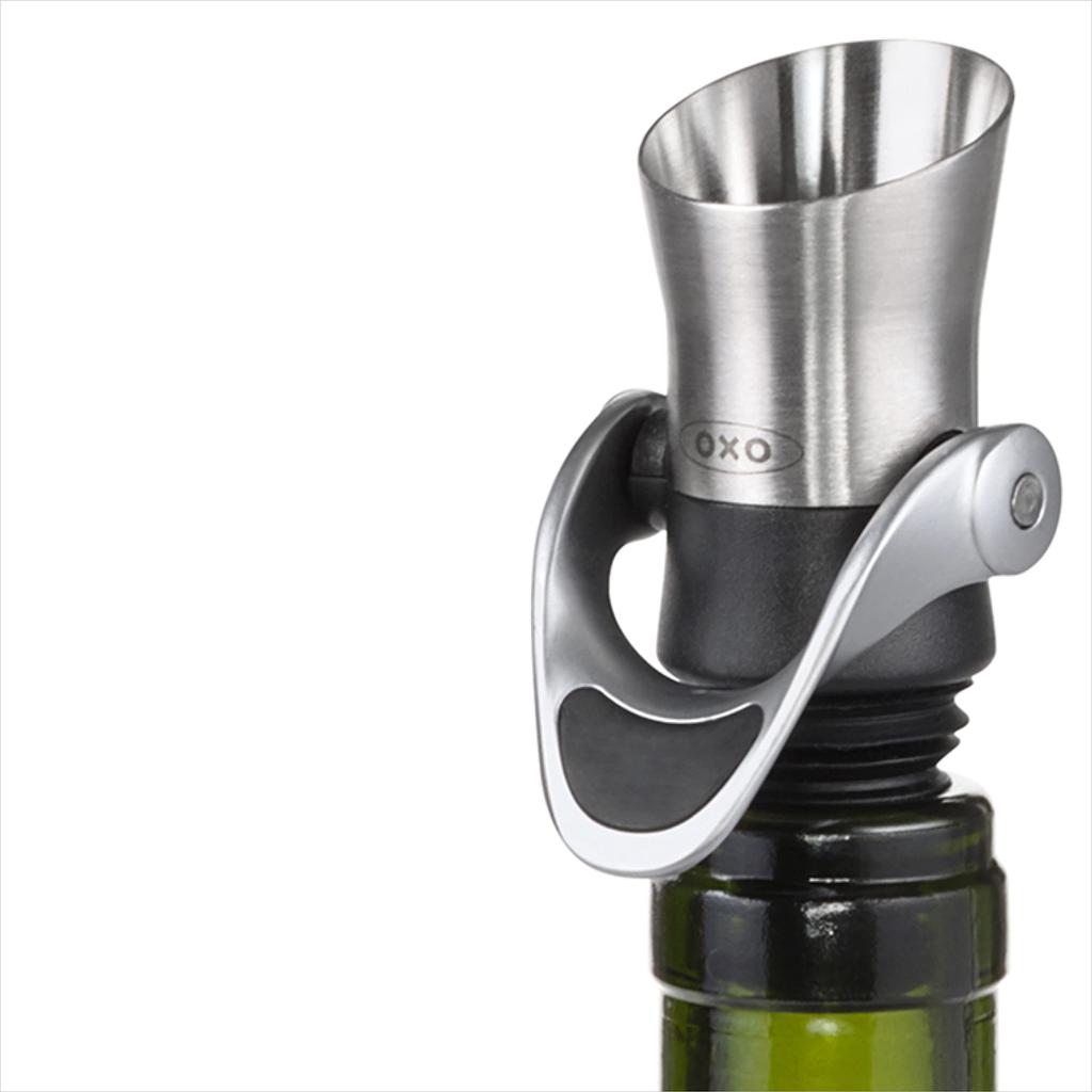 OXO Wine Stopper Pourer Breathing Stainless Dishwasher Safe & 2-in-1 Drip-proof, Oxidation-resistant, Function, Steel,