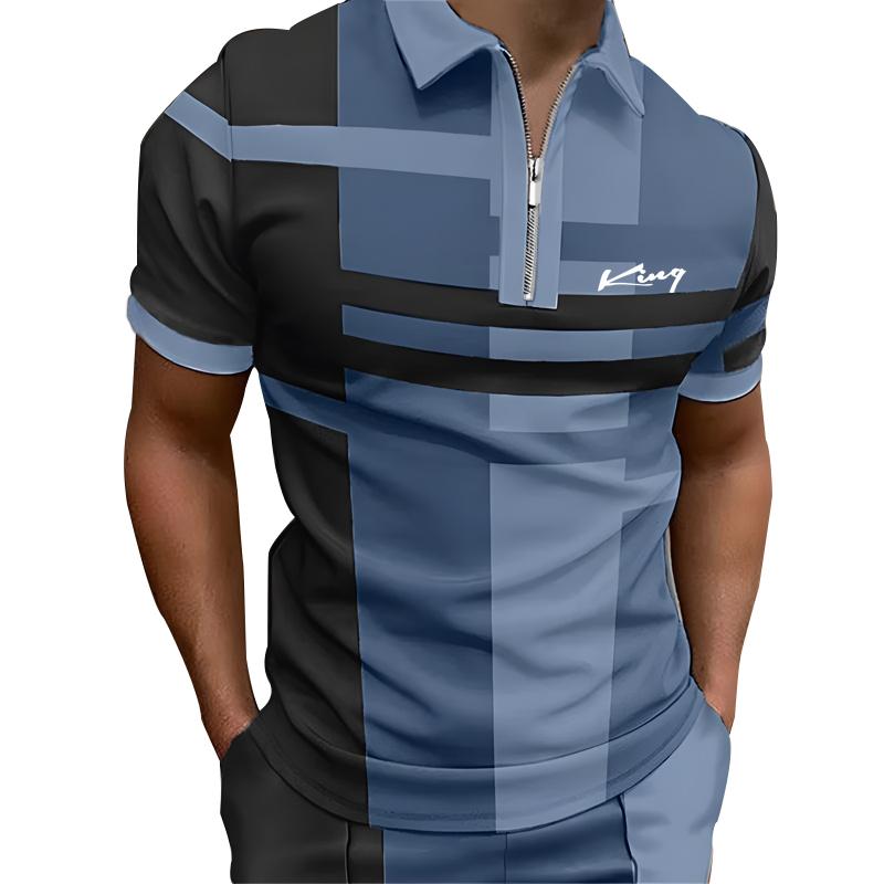 Casual Retro Fashion Lightweight Men's Top T-shirt Summer 3D Digital Printed Men's Zipper Short Sleeved Polo Shirt