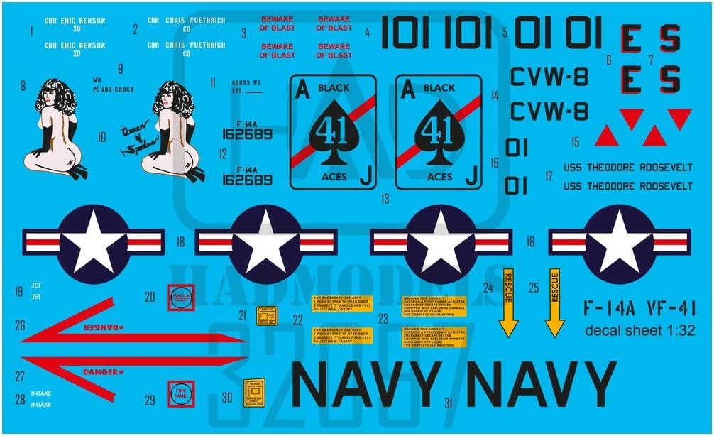 

Had Models Черные тузы Королева пик Пластиковая модель Декаль HAD32097 1/32 F-14A VF-41