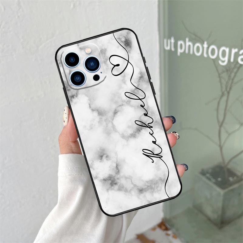 Coque de téléphone personnalisée en marbre avec nom personnalisé pour iPhone 16 15 13 12 Mini 11 14 Pro Max X XR XS MAX Plus Cover Coque