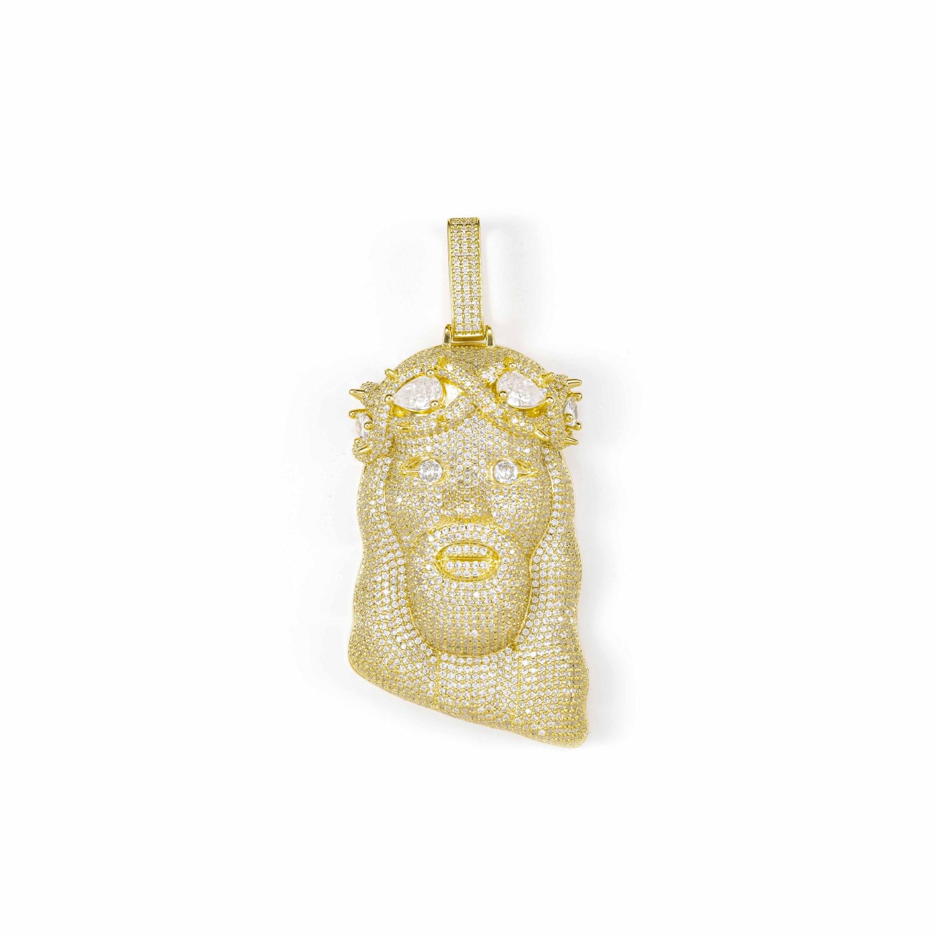 

European and American hip hop rap full of zircon human avatar thorn crown accessories pendant jewelry personalized trendy brand necklace jewelry