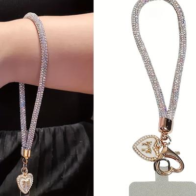 1PC Luxury Full Diamond Premium Sense Love Bow Lock Drill Rope Mobile Phone Lanyard Exquisite Anti-Lost Replacement Rope