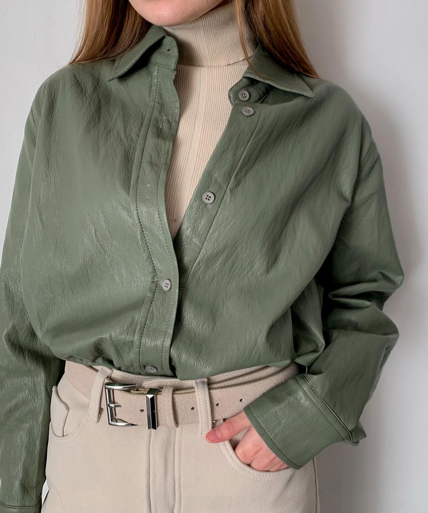 Baseukala [Fleece-Lined] Toff Faux Leather Shirt (3Colors)