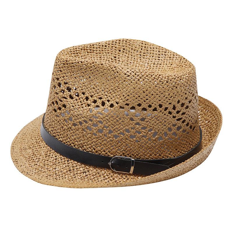New men's and women's leather buckle straw jazz straw hat fashion sun hat sun protection face cover beach hat travel sun hat