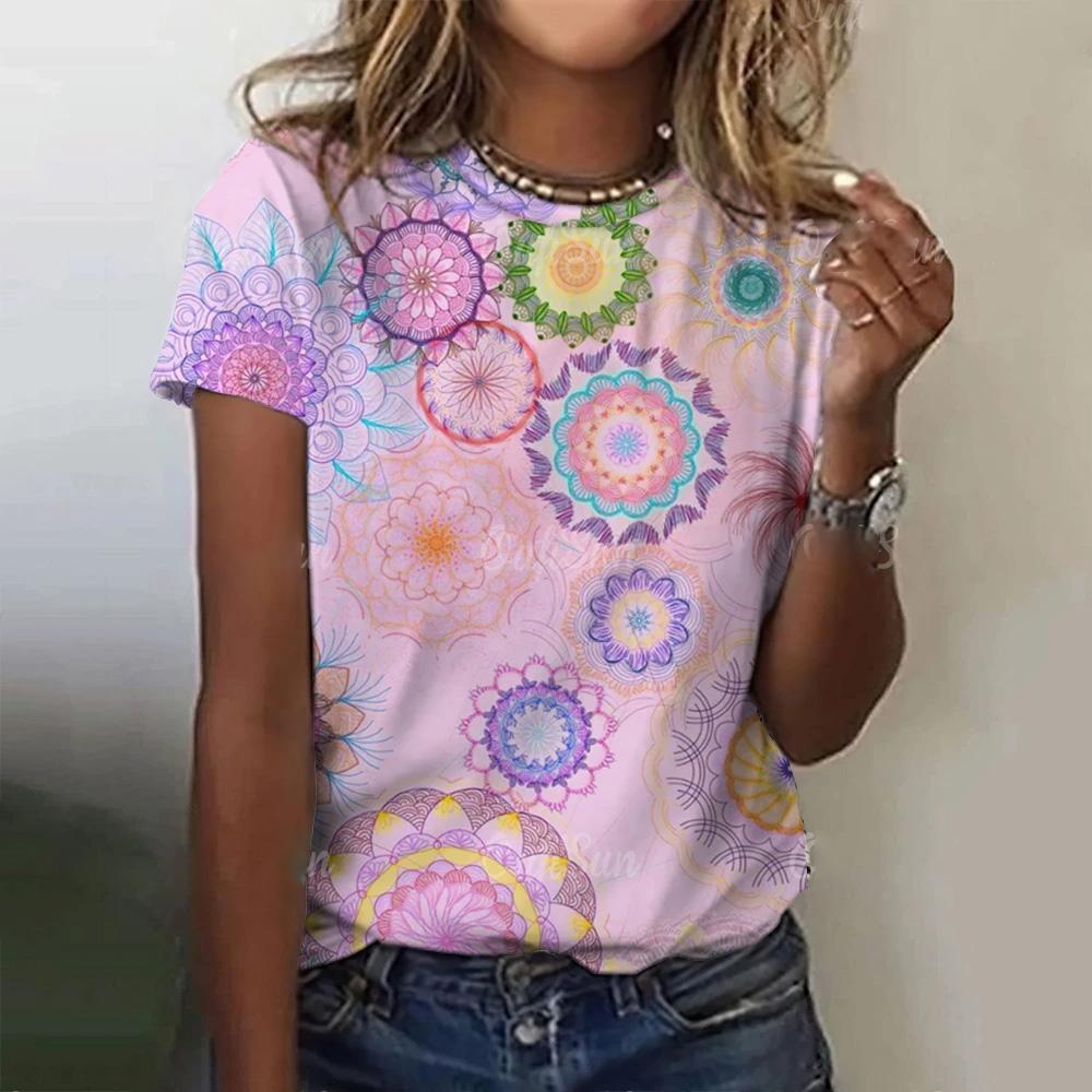 Summer Geometric Totem 3D Print T-shirts Women Streetwear Fashion Casual Y2k Short Sleeve