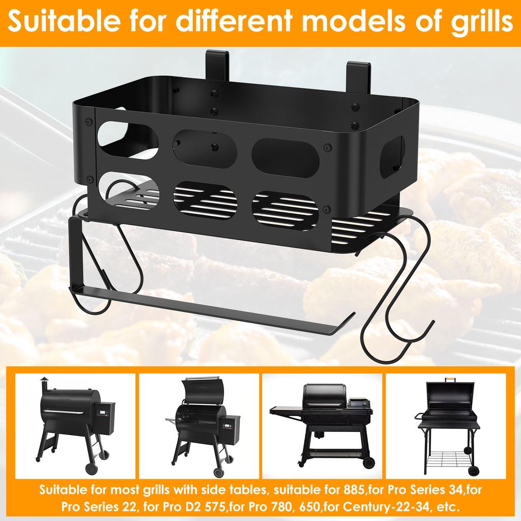 Hanging Spice Storage Rack Multi-Functional Iron BBQ Seasoning Holder With Hooks For Traeger Grill Accessories Storage Shelf NEW