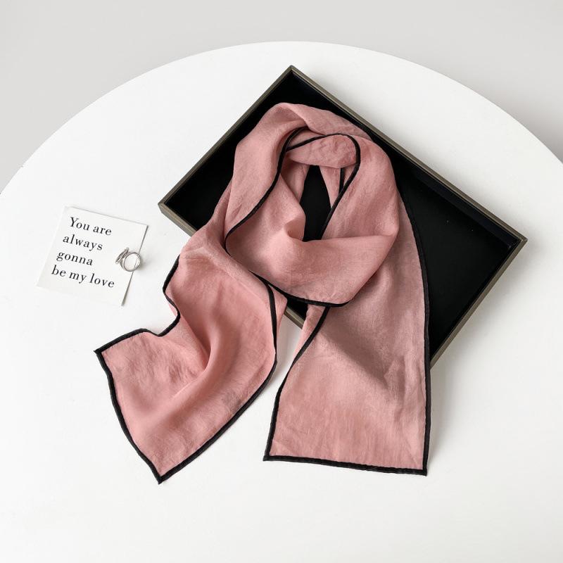 Solid Color Small Scarf for Women Korean Style Versatile Thin Narrow Long Scarf with Hairband Temperament Streamer Scarf