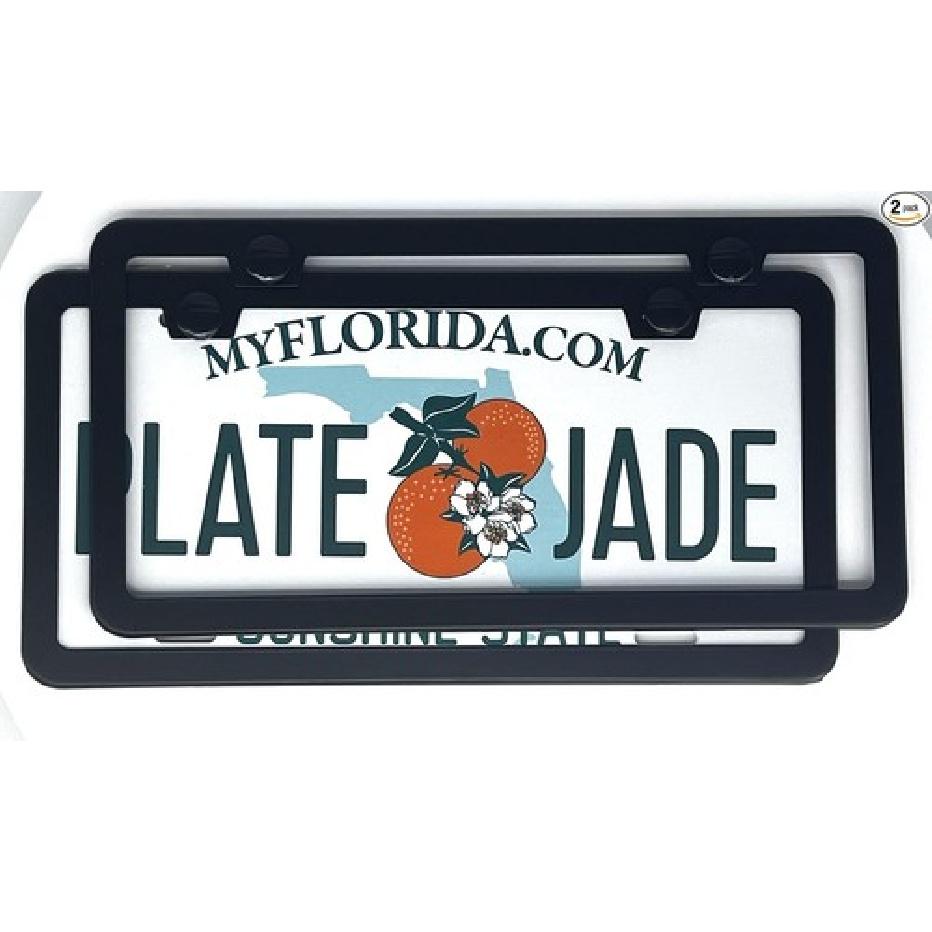 2 Pack Premium Matte Black License Plate Frame, Solid Rust-Proof Aluminum Black