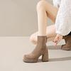 Women's Fashion High-heeled Boots Winter New British Style Soft Sole Anti-slippery  Versatile Keep Warm Leather Shoes