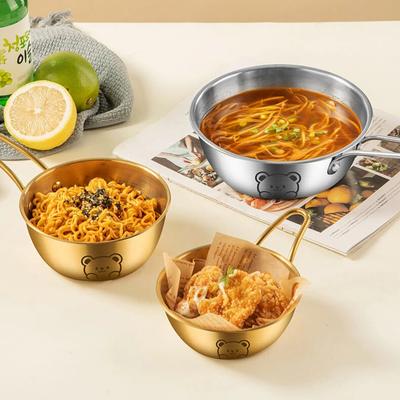 304 Stainless Steel Salad Bowl Korean Lamian Noodles Bowl Rice Wine Bowl With Anti Scald Handle Induction Cooker Safe Tableware