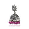 Estele Oxidised Silver Plated Metal Brass Jhumki With Pink Beads Drop Earrings for Girls and Women