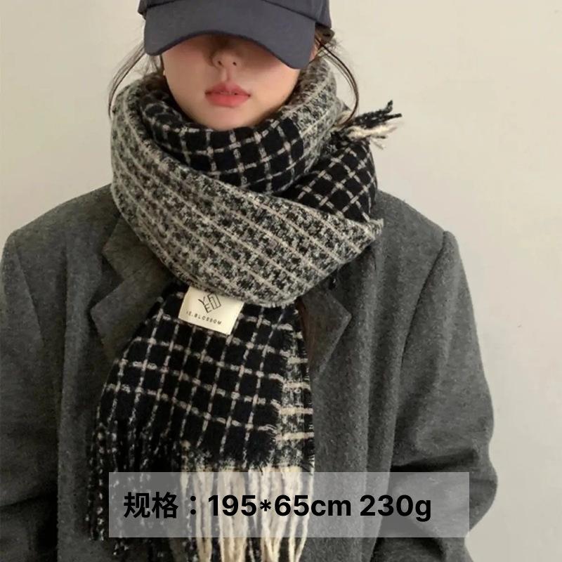 65 * 200cm Autumn And Winter New Women'S Versatile Simple Large Tassel Imitation Cashmere Double Sided Scarf For Warmth And Atmosphere, Shawl