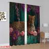 2D Flat Printing 2pcs Curtain Window Treatment Curtains Leopard Amidst Purple Blossoms Digital Printed Polyester Drapes Festive