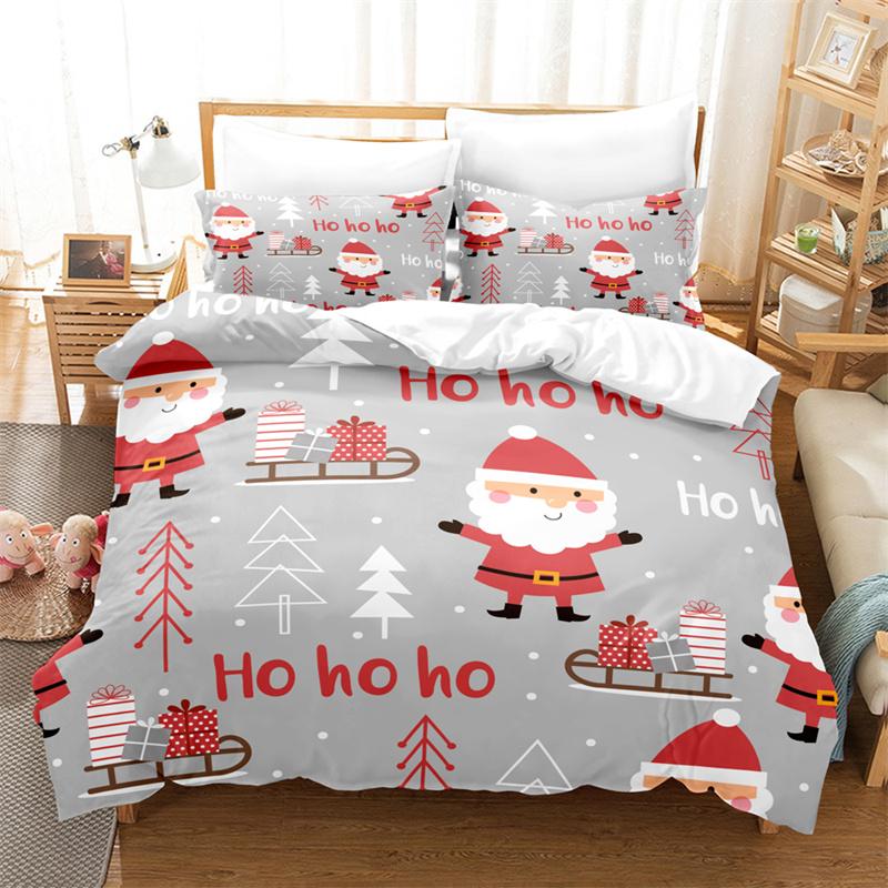 Merry Christmas Duvet Cover Set Twin King Queen Cartoon Santa Claus Bedding Set Polyester Christmas Gingerbread Man Quilt Cover