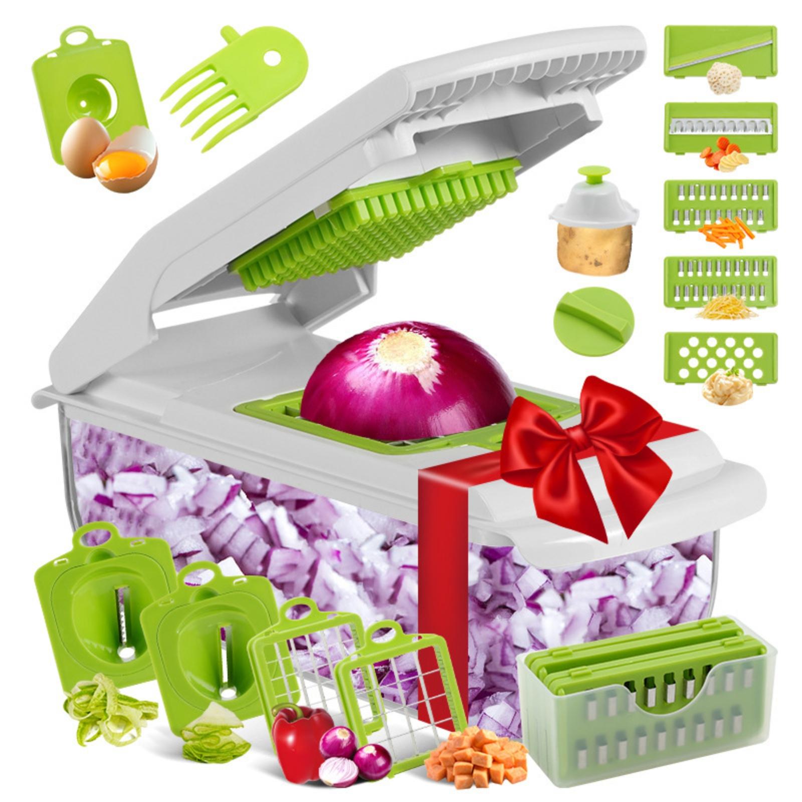 

18Pc Multifunctional Vegetable Cutter Shredder Kitchen Dicer Potato Grater with Shredding Slicing Wedges Flower Shapes Mincing зелёный