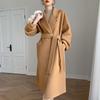 Women's Double-Sided Wool Coat: Long, Thickened, Solid Color with Belted Waist and Long Sleeves for Autumn/Winter.