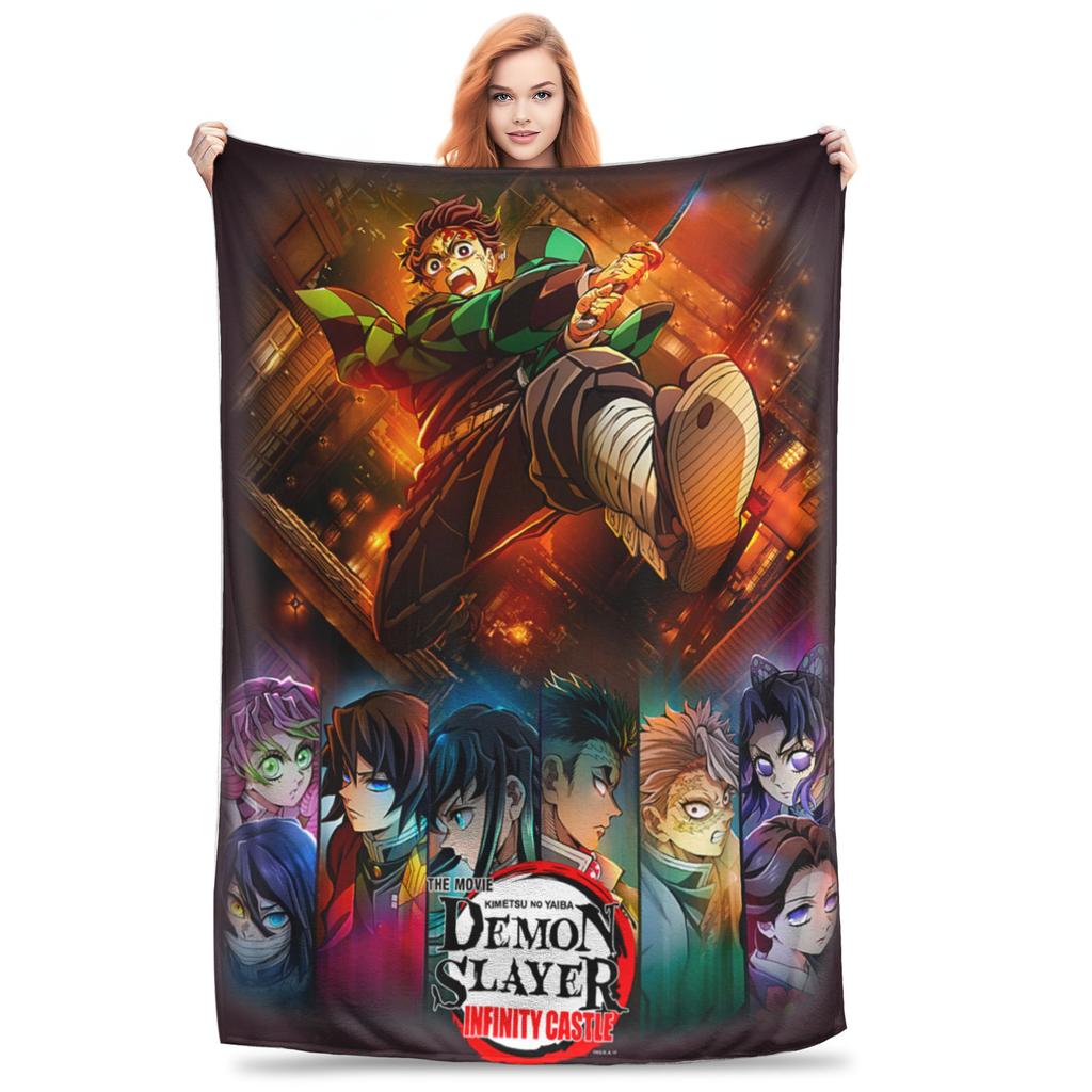 1PC Demon Slayers Infinity Castle Sanemi Shinazugawa Art Winter Blankets for Adults Bedding Home Interior Sofa Knee