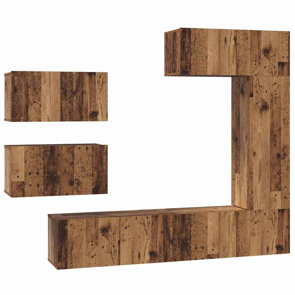 Wall Mounted TV Cabinet Set 6 pcs Reclaimed Wood Effect Particleboard