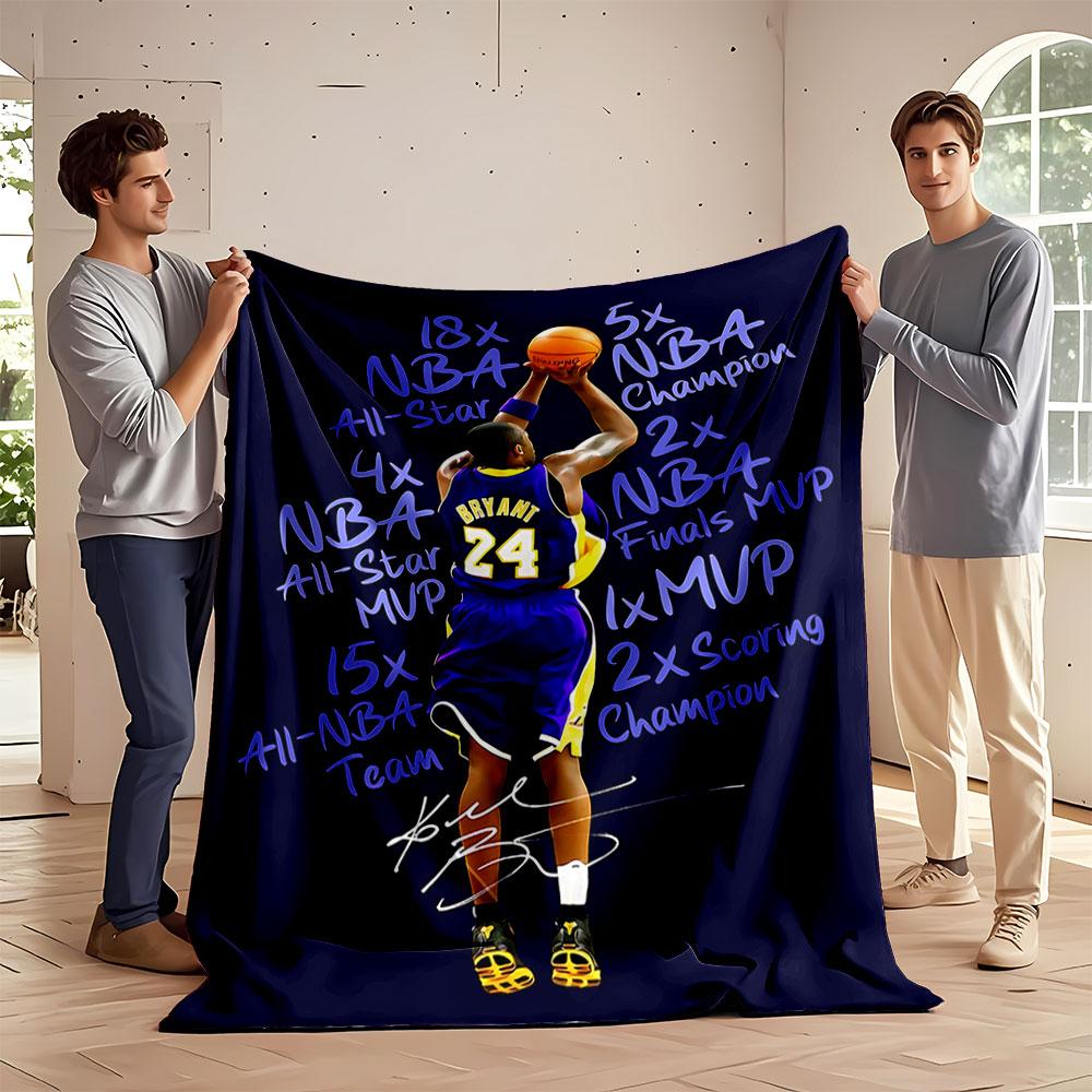 Basketball Player Shooting with Career Achievements Listed Artistically. for All Seasons Blanket Lunch Break Throw Gift 75X95CM