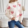 2025 Autumn/Winter Women's Christmas Love Jacquard Knit Sweater - European/American Style Semi-High Neck