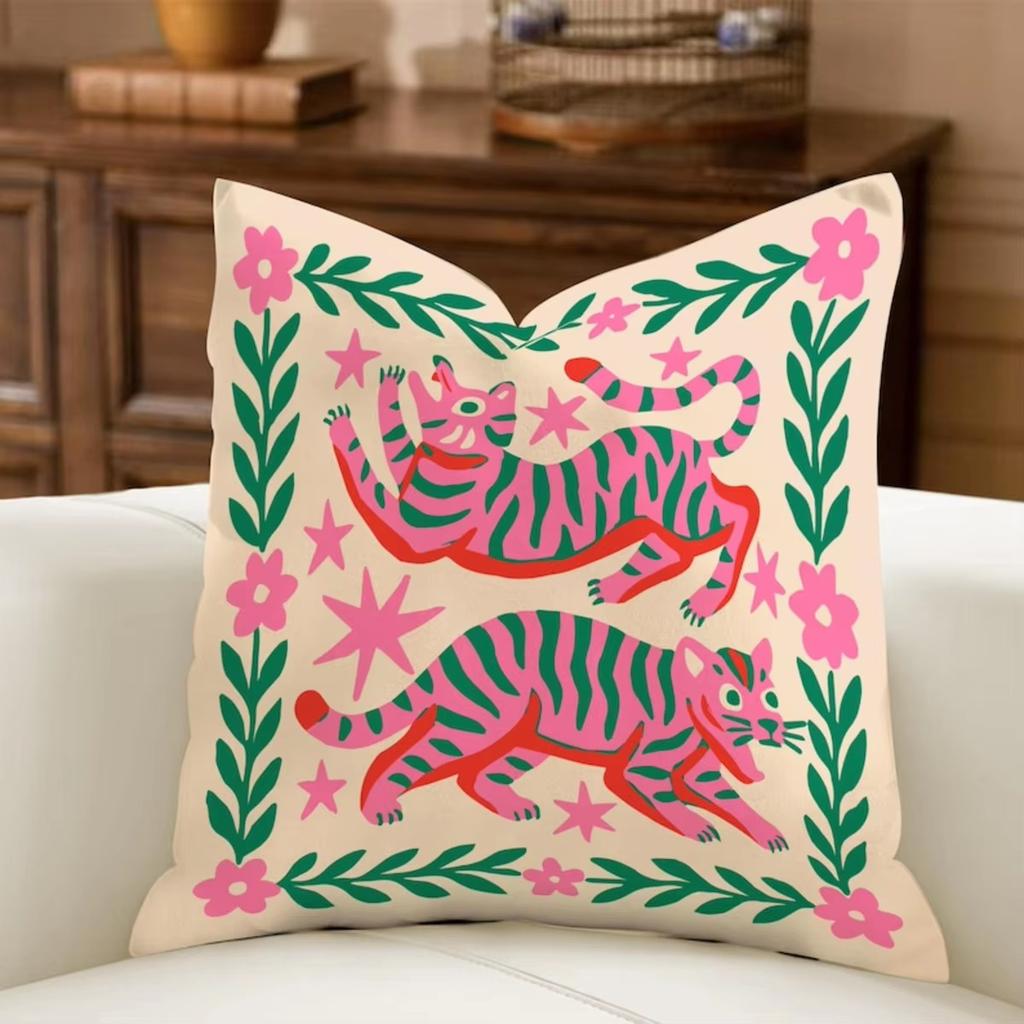 Boho Nordic Sun Palm Leopard Cushion Cover, Double Sided Soft Polyester Print for Sofa Bedroom Living Room Decor Gift