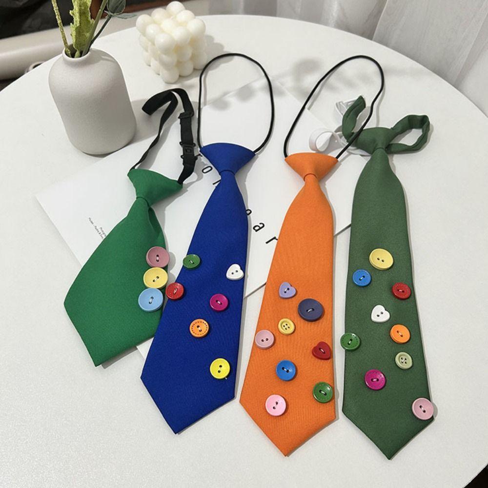 Multicolor Lazy Neckties Colorful Buttons Rubber Band Tie Creative Shirt Tie  School Uniform