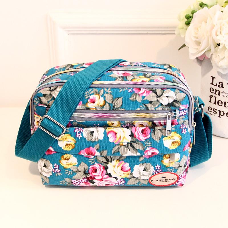 Multiple Pockets Women Handbags Female Shoulder Bags Canvas Messenger Bags Zipper Printed Ladies Crossbody Bag Vintage Bolsas
