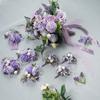 8PCS Purple Artificial Wedding Flowers Set Bridal Bouquet Boutonnieres Corsage for Wedding Ceremony Anniversary Prom Decor