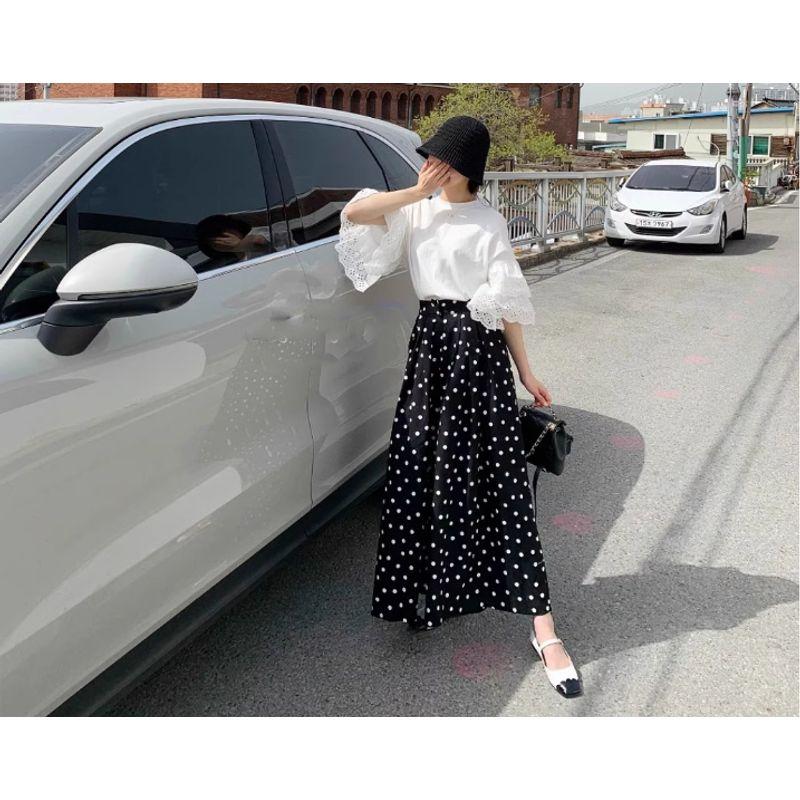 

South korea Dongdaemun Fashion New Commuter Ol Light Luxury Temperament Loose Dot Polka Dot Casual Wide Leg Ankle Culotte Wave point(Figure) XL