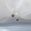 Real 925 Silver Pearl 14K Gold Blue Flower Pendant Stud Earrings For Women Cute Fine Jewelry Light Accessories