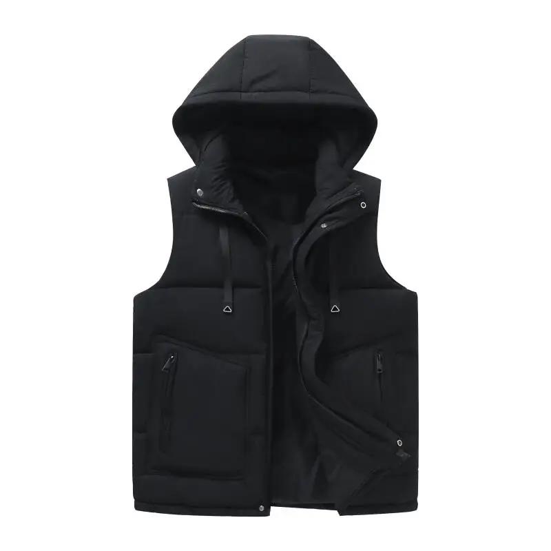Winter Men Cotton Padded Vest Men Warm Student Coat Korean Slim Jacket Man Sleeveless Hooded Parkas Male Soild Color Waistcoat