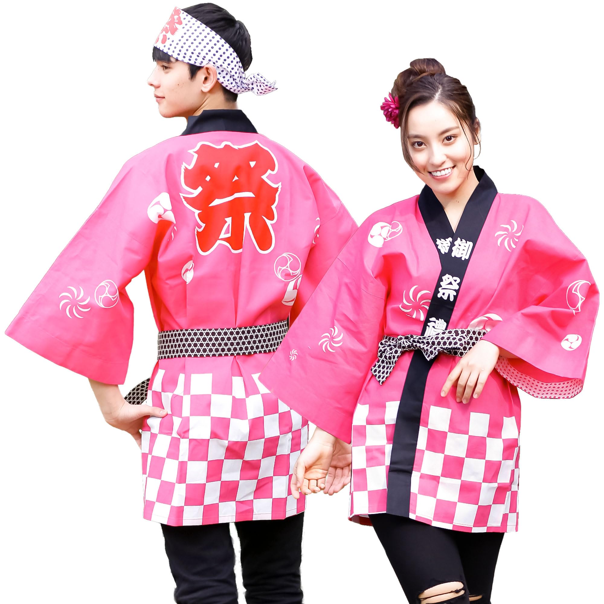 Adult Happi Coat Set Coat Belt Tenugui Carefully Colors Unisex Festival Happi Summer with Waist Tie and Belt [ON NISHIKI] 3-Piece (Happi + + Towel) розовый