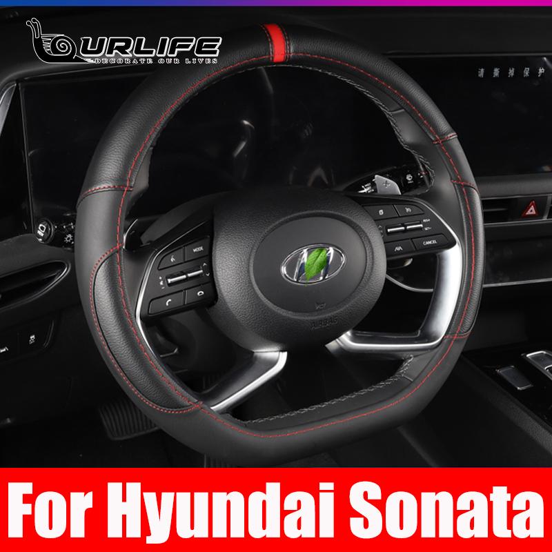 Zwart Lederen Hand Stuurwielhoes Auto Accessoires Voor Hyundai Elantra 7e Sonata