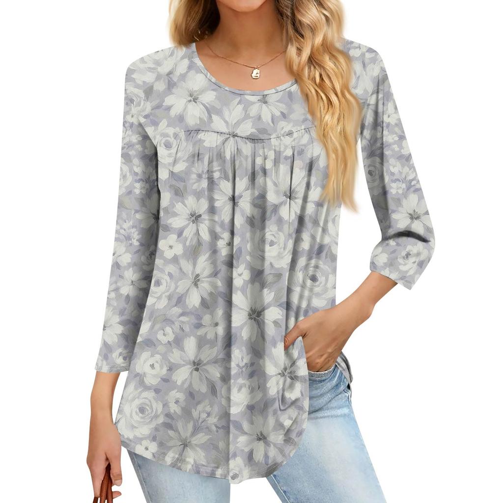 Women's Fashion Casual Three-quarter Sleeve Printing Round Neck Top