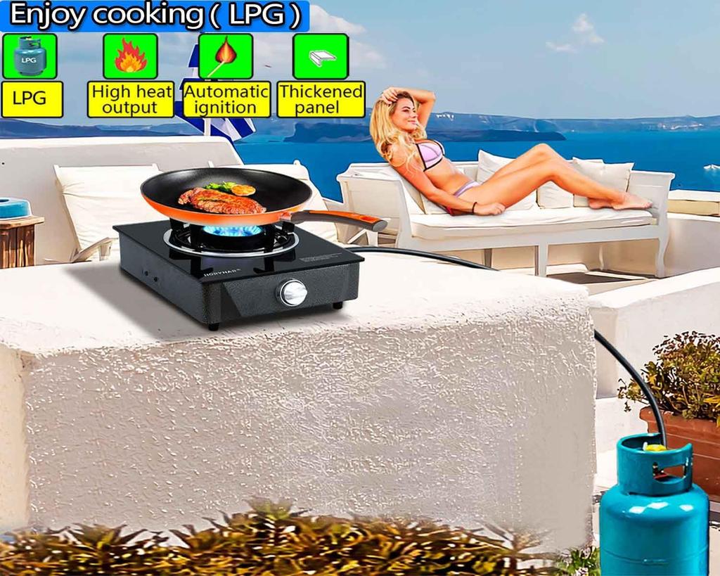 Propangas Kocher, Einzelbrenner, 15.000 BTU, Automatische Zündung, LPG Outdoor Kochen, Wohnmobil, Notfall