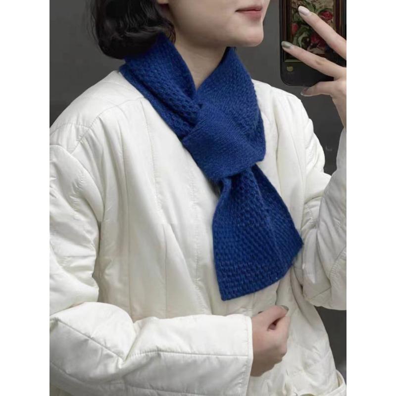 

Универсальный вязаный шерстяной маленький шарф женский осенне-зимний для защиты шеи ленивый перфорированный клетчатый теплый шарф арктический вельвет 16Cm wide * 72cm long