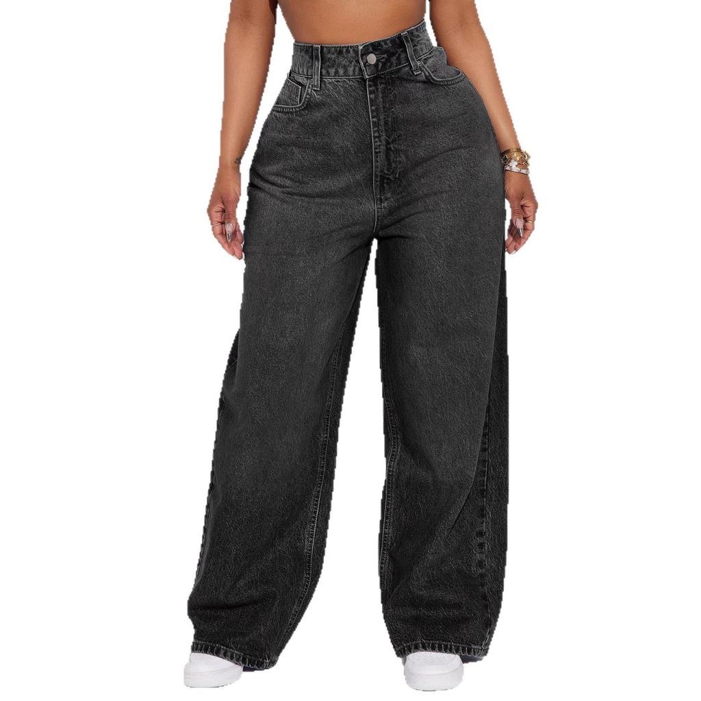 Plus Size Women High Waist Wide Leg Jeans Curvy Ladies Baggy Loose Full‑Length Blue Denim Pants Casual Streetwear Trousers