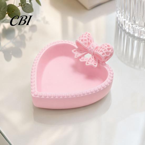 Artistic Desktop Organizer 3D Printed Bow Jewelry Tray, Cute Heart-Shaped Organizer, Stable Decorative Unique Art Collection Gift for Rings
