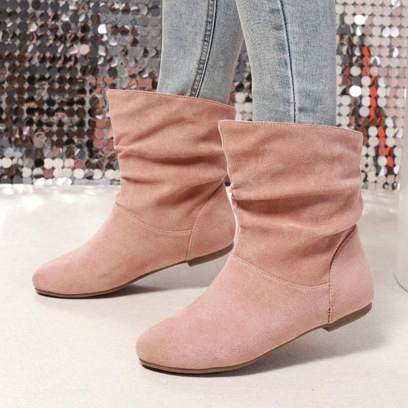 Short Boots New Short Pleated Stacking Boots Flat Bottom Versatile Short Boots Women