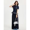 Fake Two-Piece Plaid Short-Sleeve T-Shirt With Lace Hem For Women New Spring/Summer Base Shirt With Ribbons