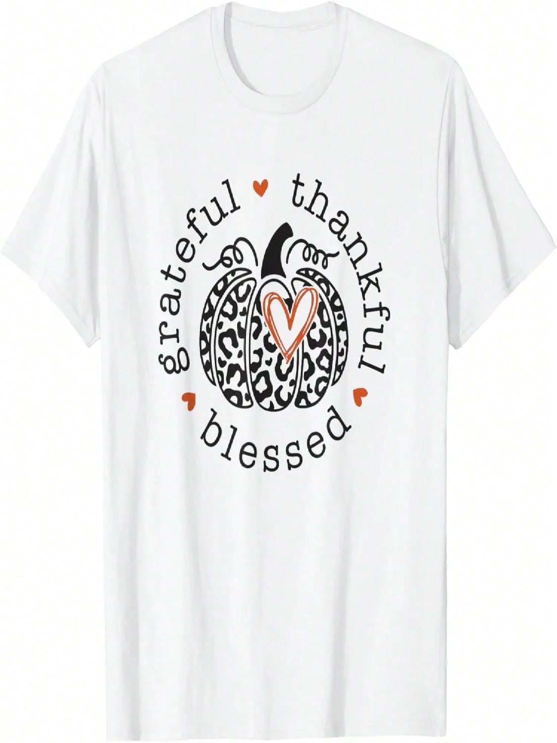 Grateful Thankful Leopard Pumpkin Thanksgiving Funny T-Shirt S
