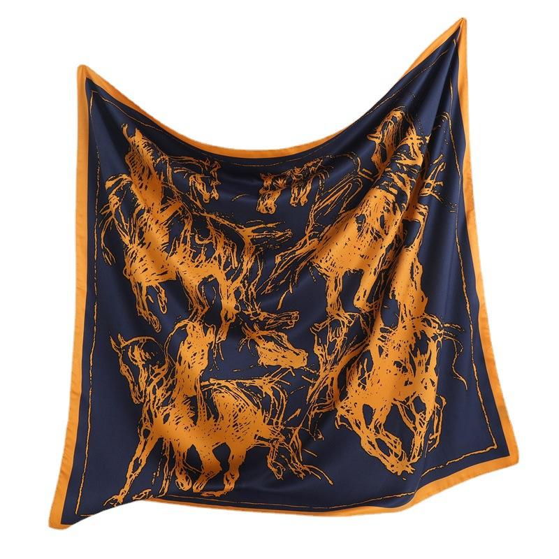 European and American style silk scarf scarf women's new shawl thin autumn and winter square scarf fashion animal horse simple scarf twill