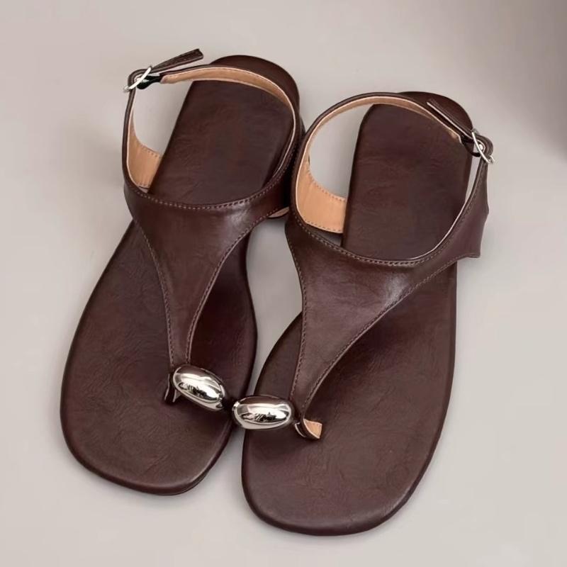 Fashion Summer Leather Women's Shoes Roman New Retro Vintage Metal Buckle Toe Herringbone Sandals Vacation Beach Elegant Women Sandals