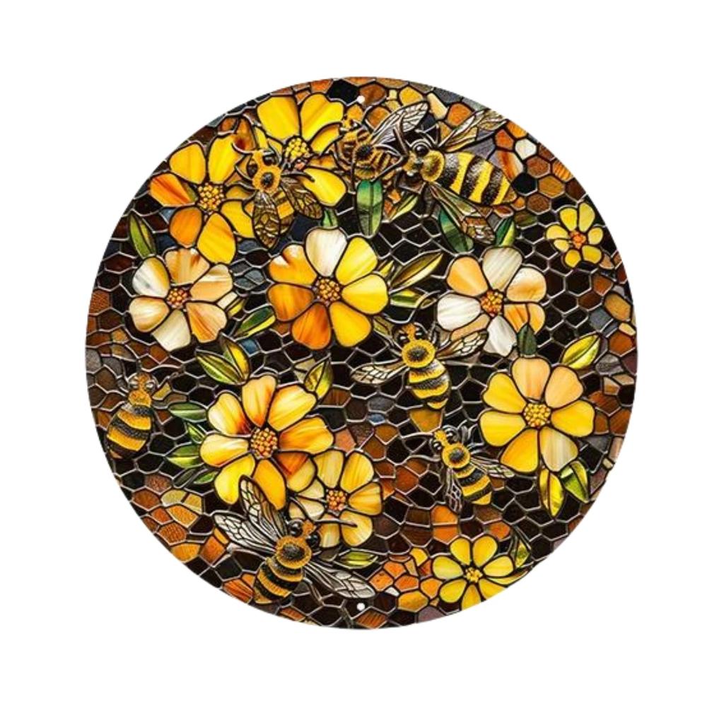 Round Metal Aluminum Sign Bee & Honeycomb Decorative Plates Entrance Decor Gift Mask Theme For Bar Club Home Room Wall Decor